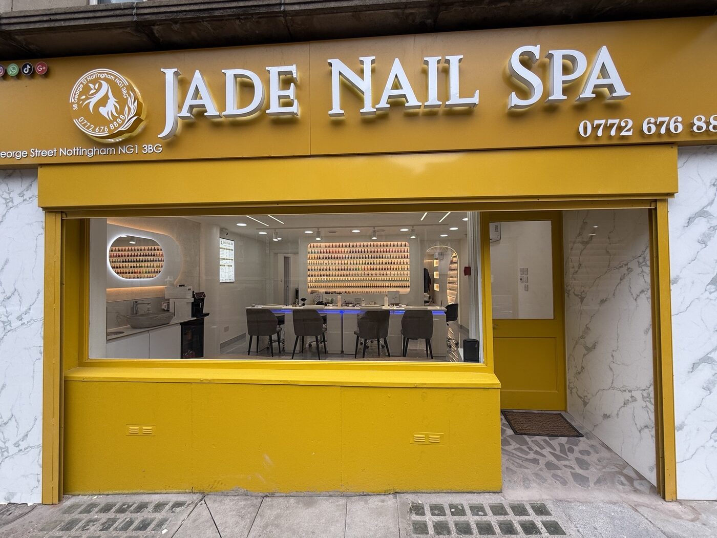 Freshly renovated Jade Nail Spa storefront at 38 George Street Nottingham